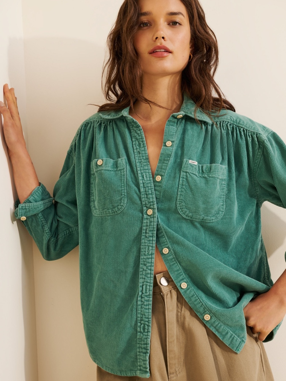 Lee Green Corduroy Button-Front Shirt - Women's Top